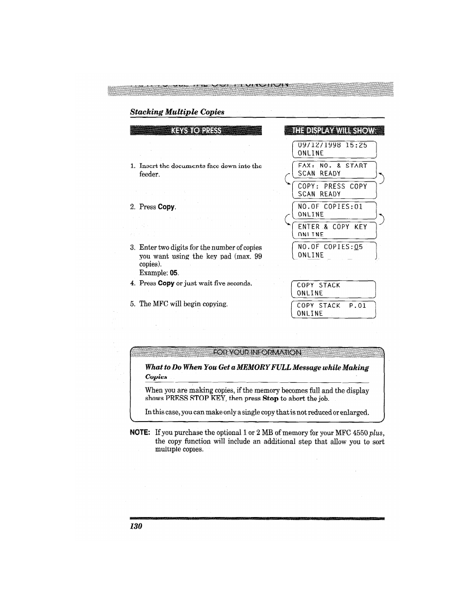 The display will show | Brother MFC4550 PLUS User Manual | Page 142 / 206