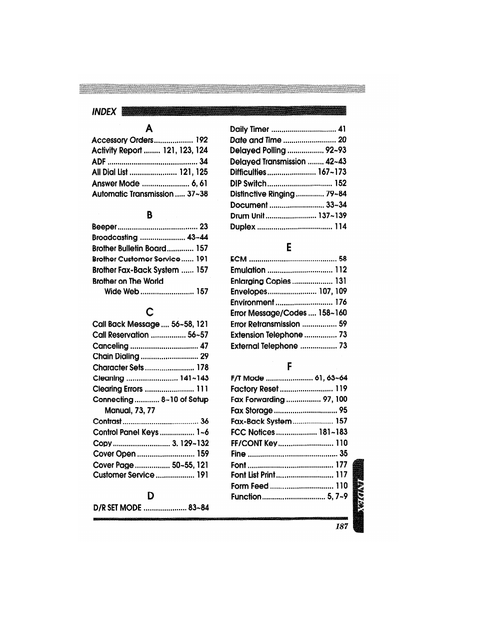 Index | Brother MFC4550 PLUS User Manual | Page 199 / 206