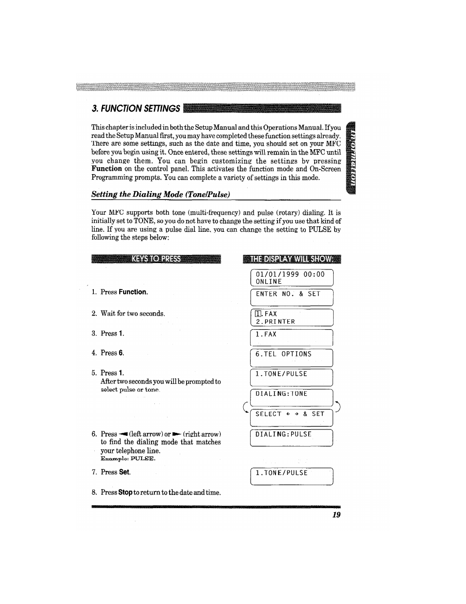 The display will show | Brother MFC4550 PLUS User Manual | Page 31 / 206