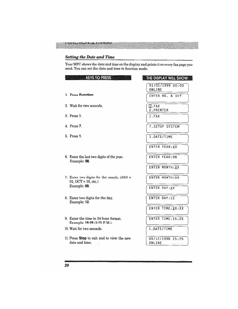 01, oct = 10, etc.), The display will show | Brother MFC4550 PLUS User Manual | Page 32 / 206