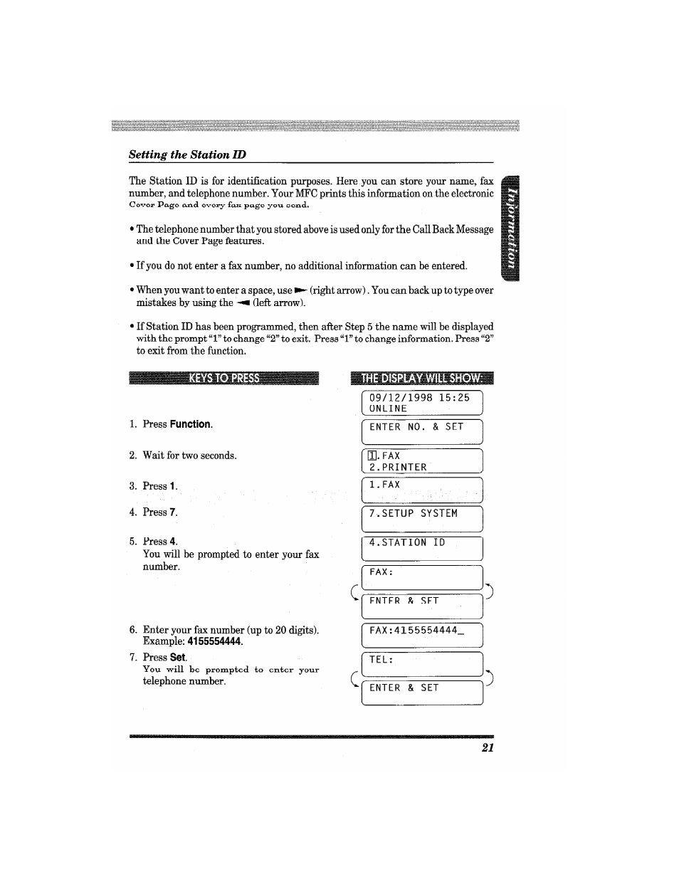 Press function, The display will show | Brother MFC4550 PLUS User Manual | Page 33 / 206