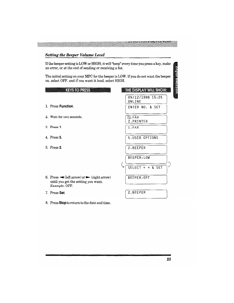 The display will show | Brother MFC4550 PLUS User Manual | Page 35 / 206