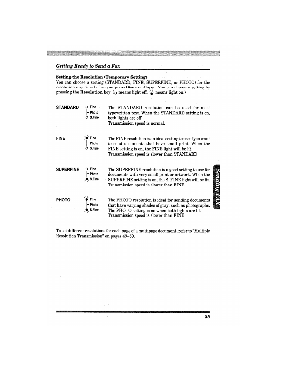 Choose a, By pressing the, Means light off | Means light on.) | Brother MFC4550 PLUS User Manual | Page 47 / 206