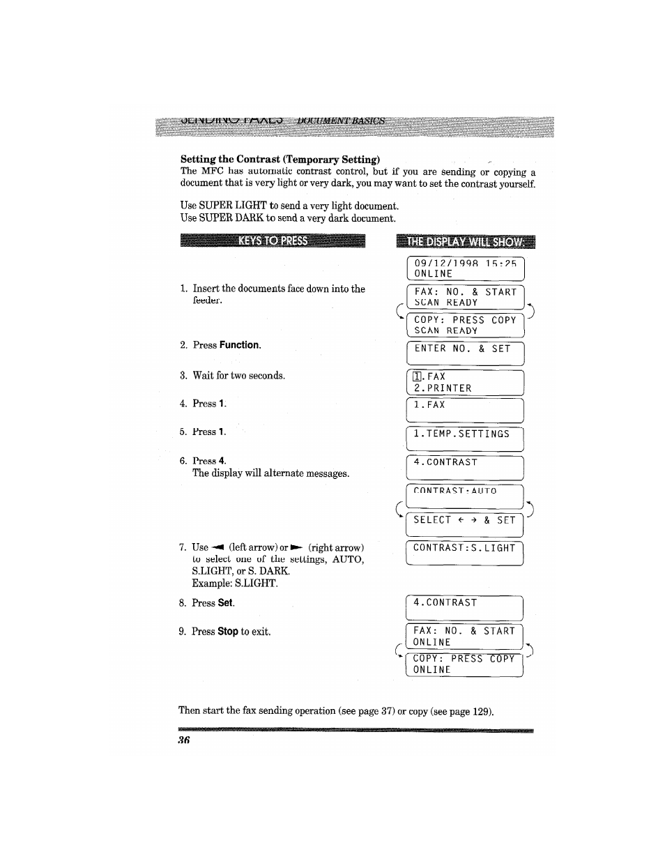 The display will show, Wait for two seconds. 4. press, Press 1. 6. press | Brother MFC4550 PLUS User Manual | Page 48 / 206