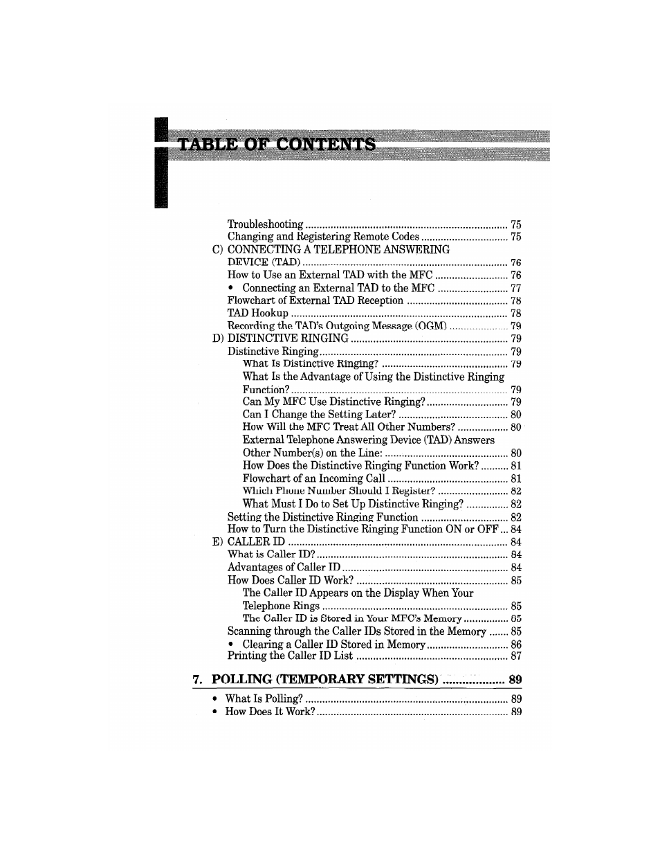 Polling (temporary settings) | Brother MFC4550 PLUS User Manual | Page 8 / 206