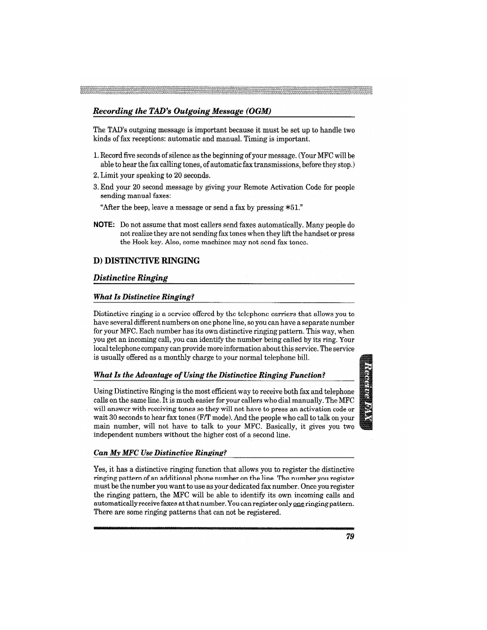 D) distinctive ringing | Brother MFC4550 PLUS User Manual | Page 91 / 206