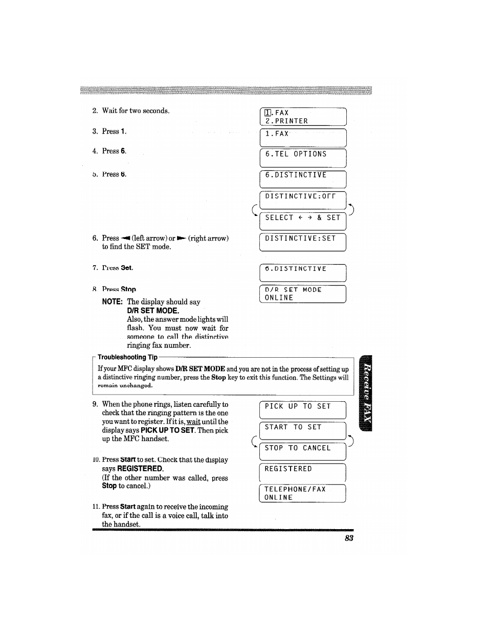 D/r set mode, Stop | Brother MFC4550 PLUS User Manual | Page 95 / 206