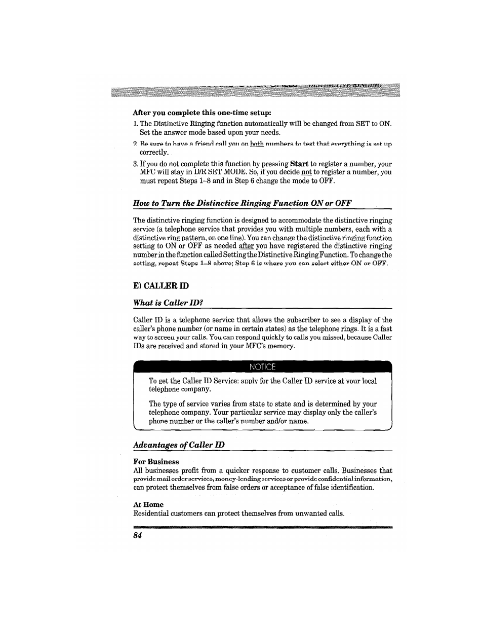 E) caller id | Brother MFC4550 PLUS User Manual | Page 96 / 206