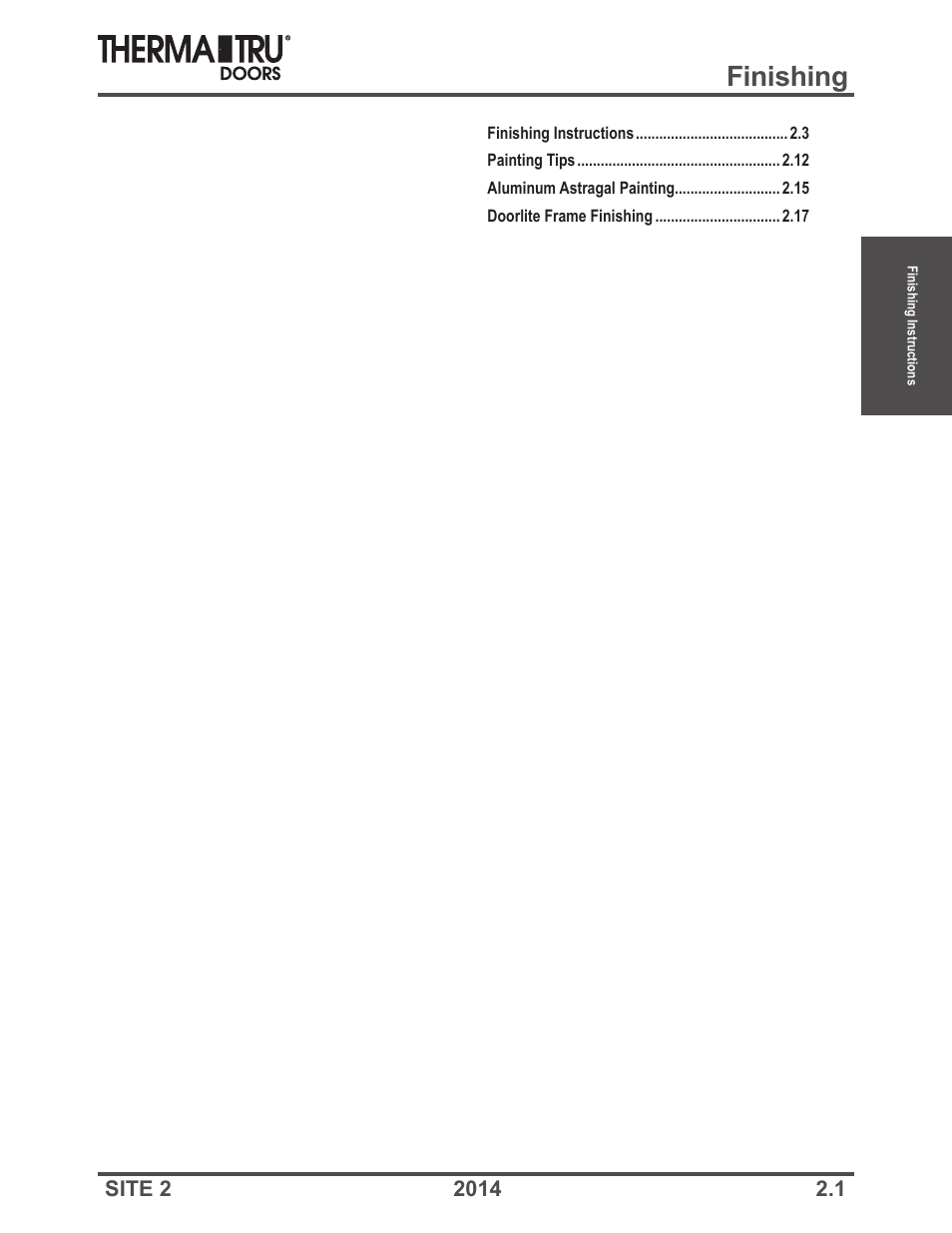 Therma-Tru Doors Finishing Instructions User Manual | 14 pages