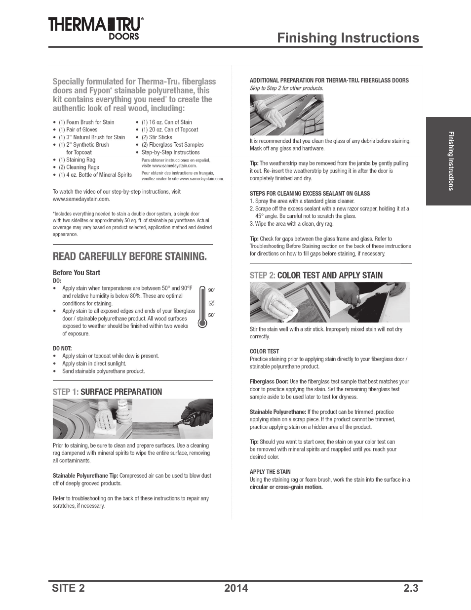 Finishing instructions | Therma-Tru Doors Finishing Instructions User Manual | Page 3 / 14