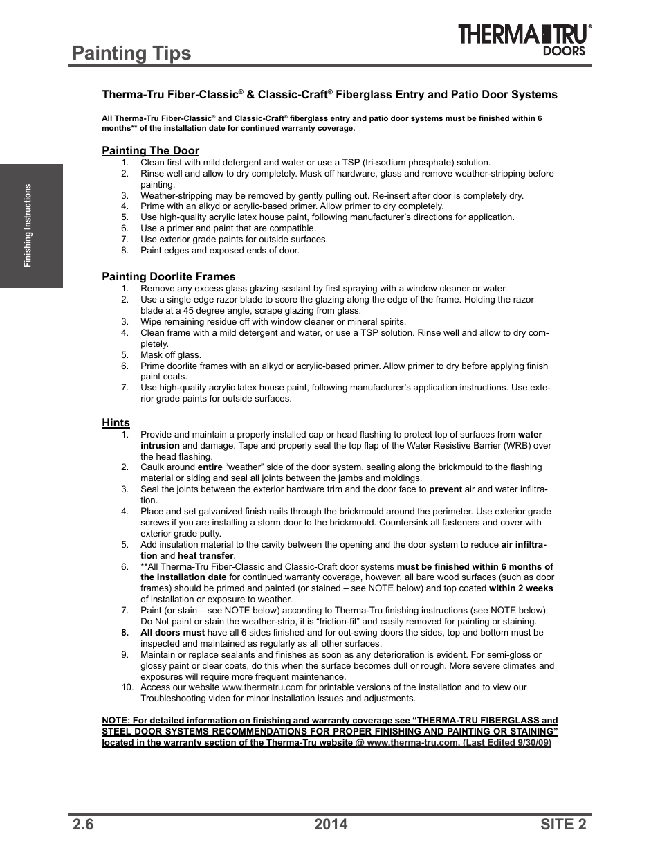 Painting tips | Therma-Tru Doors Finishing Instructions User Manual | Page 6 / 14