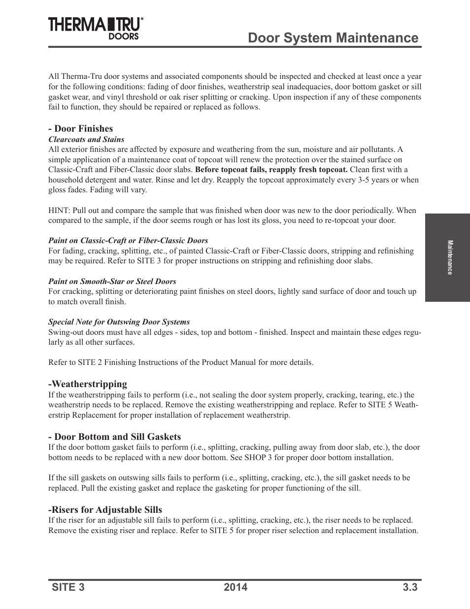 Door system maintenance | Therma-Tru Doors Maintenance User Manual | Page 3 / 5
