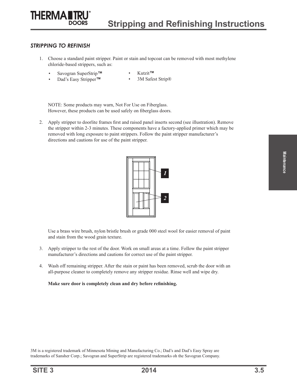 Stripping and refinishing instructions | Therma-Tru Doors Maintenance User Manual | Page 5 / 5