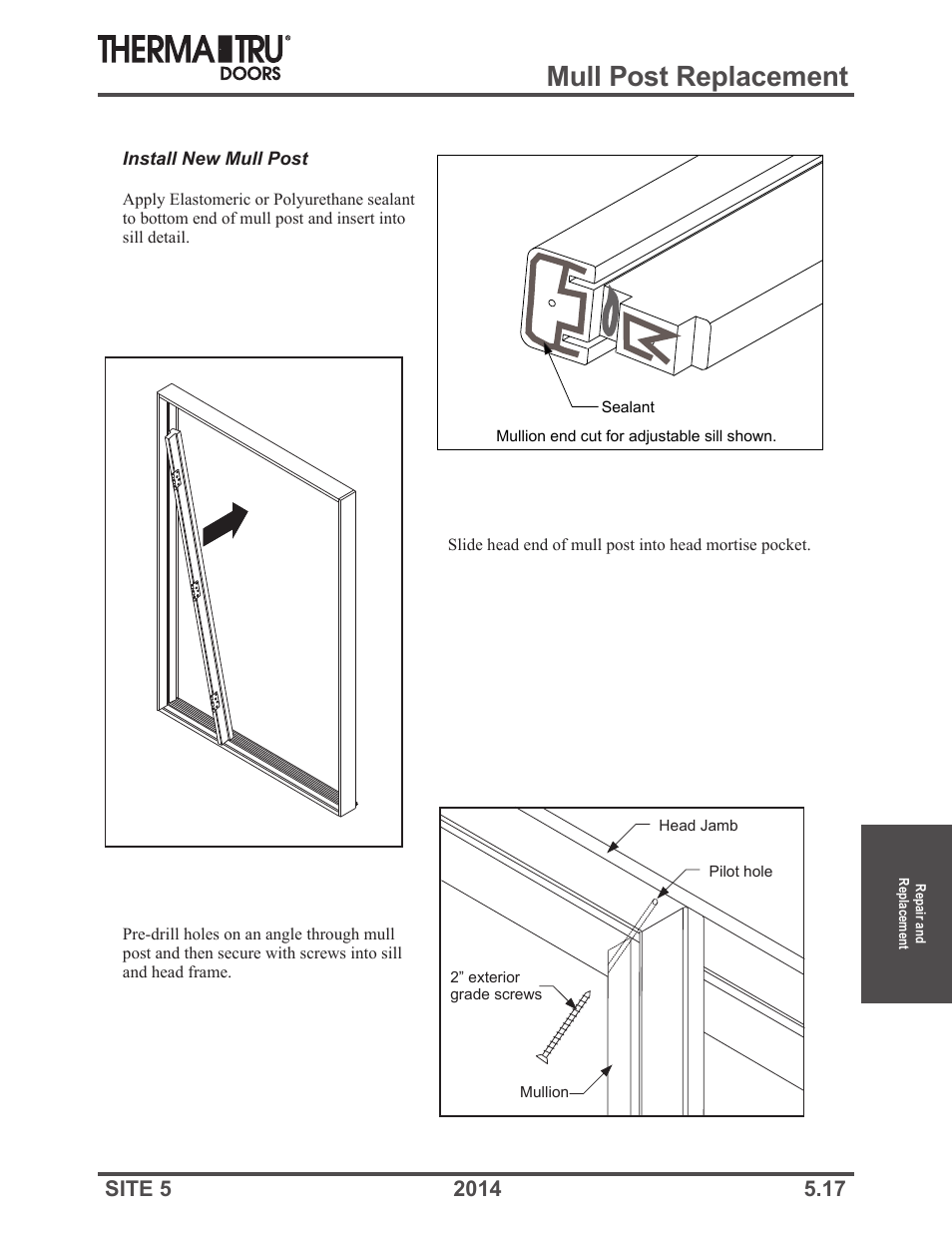 Mull post replacement | Therma-Tru Doors Repair and Replacement User Manual | Page 17 / 30