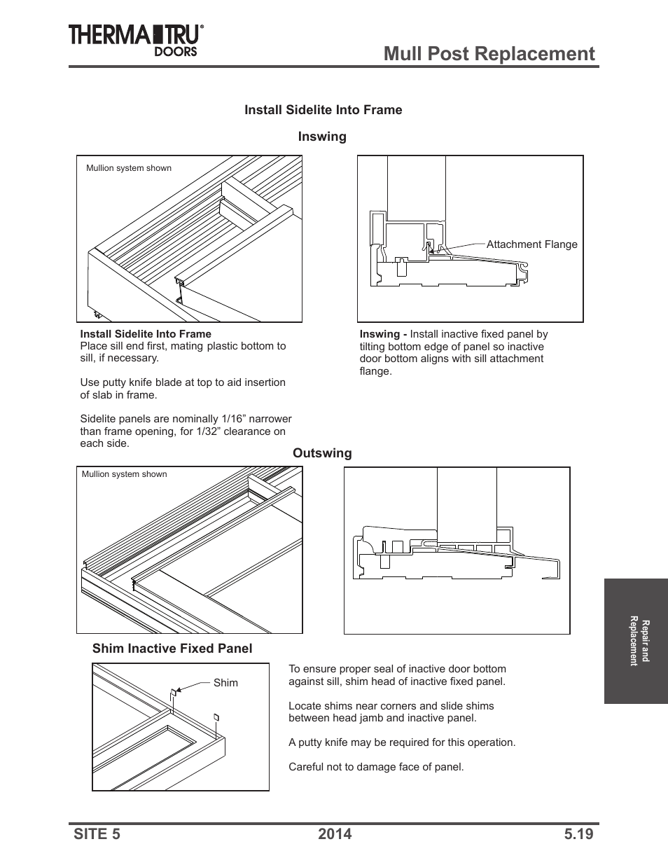 Mull post replacement | Therma-Tru Doors Repair and Replacement User Manual | Page 19 / 30