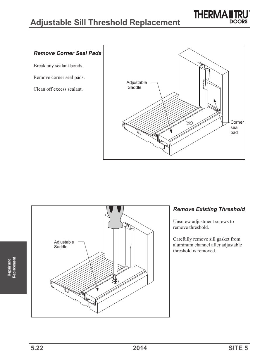 Adjustable sill threshold replacement | Therma-Tru Doors Repair and Replacement User Manual | Page 22 / 30