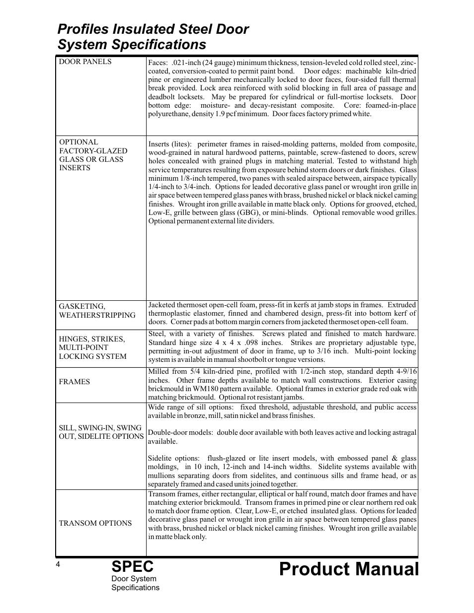 Product manual, Spec | Therma-Tru Door System Specifications User Manual | Page 4 / 5