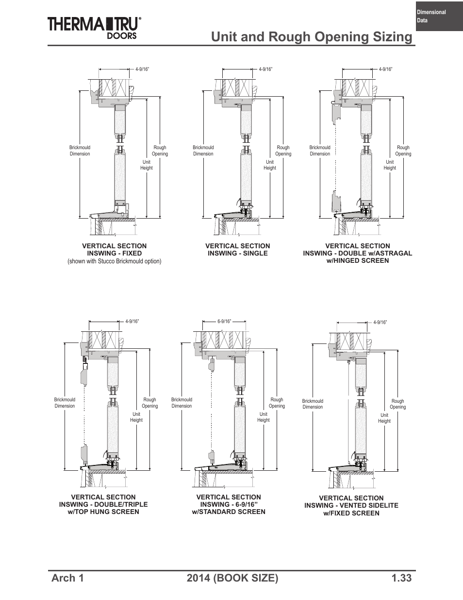 Unit and rough opening sizing | Therma-Tru ARCH 1 Dimensional Data - Book Size User Manual | Page 33 / 76