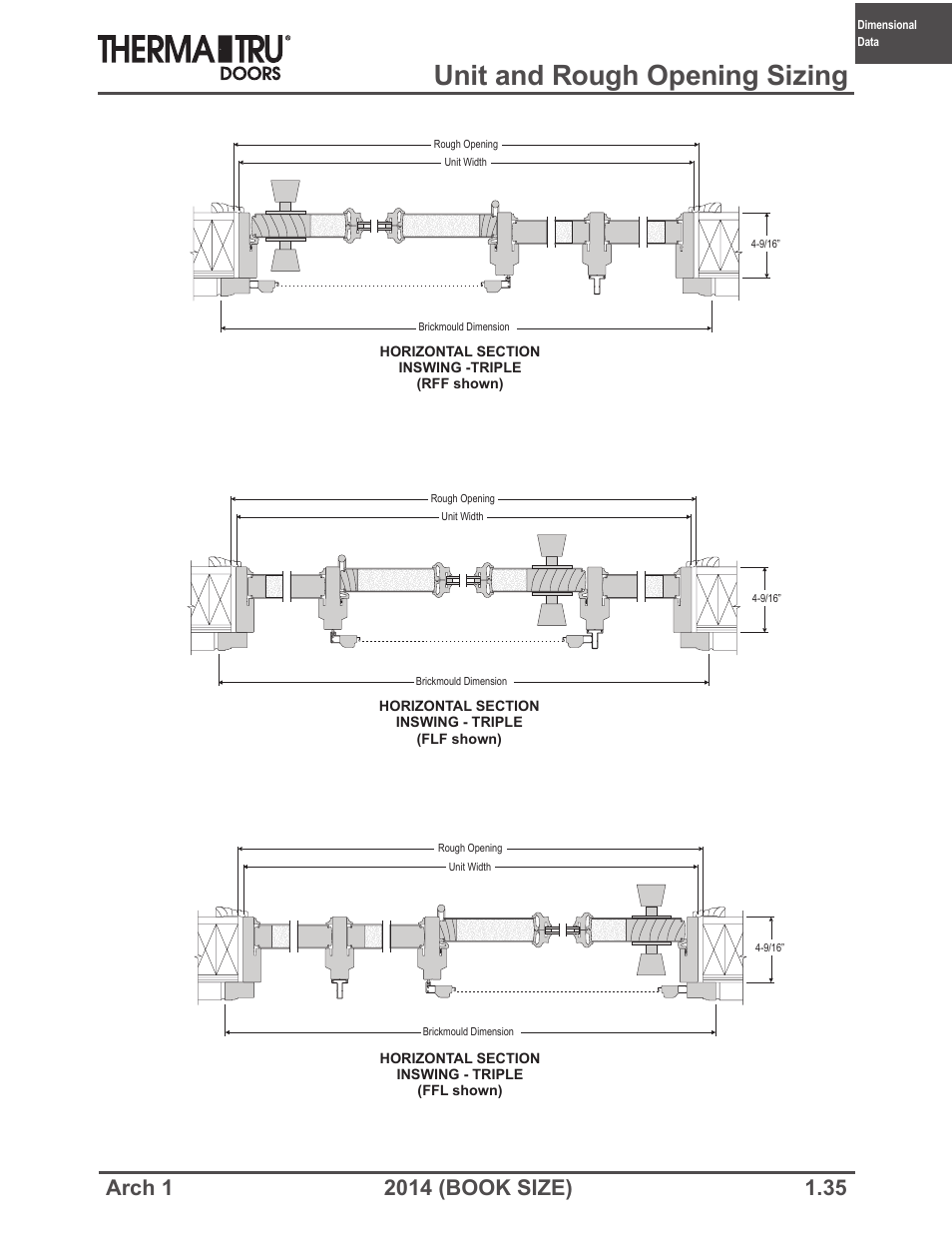 Unit and rough opening sizing | Therma-Tru ARCH 1 Dimensional Data - Book Size User Manual | Page 35 / 76