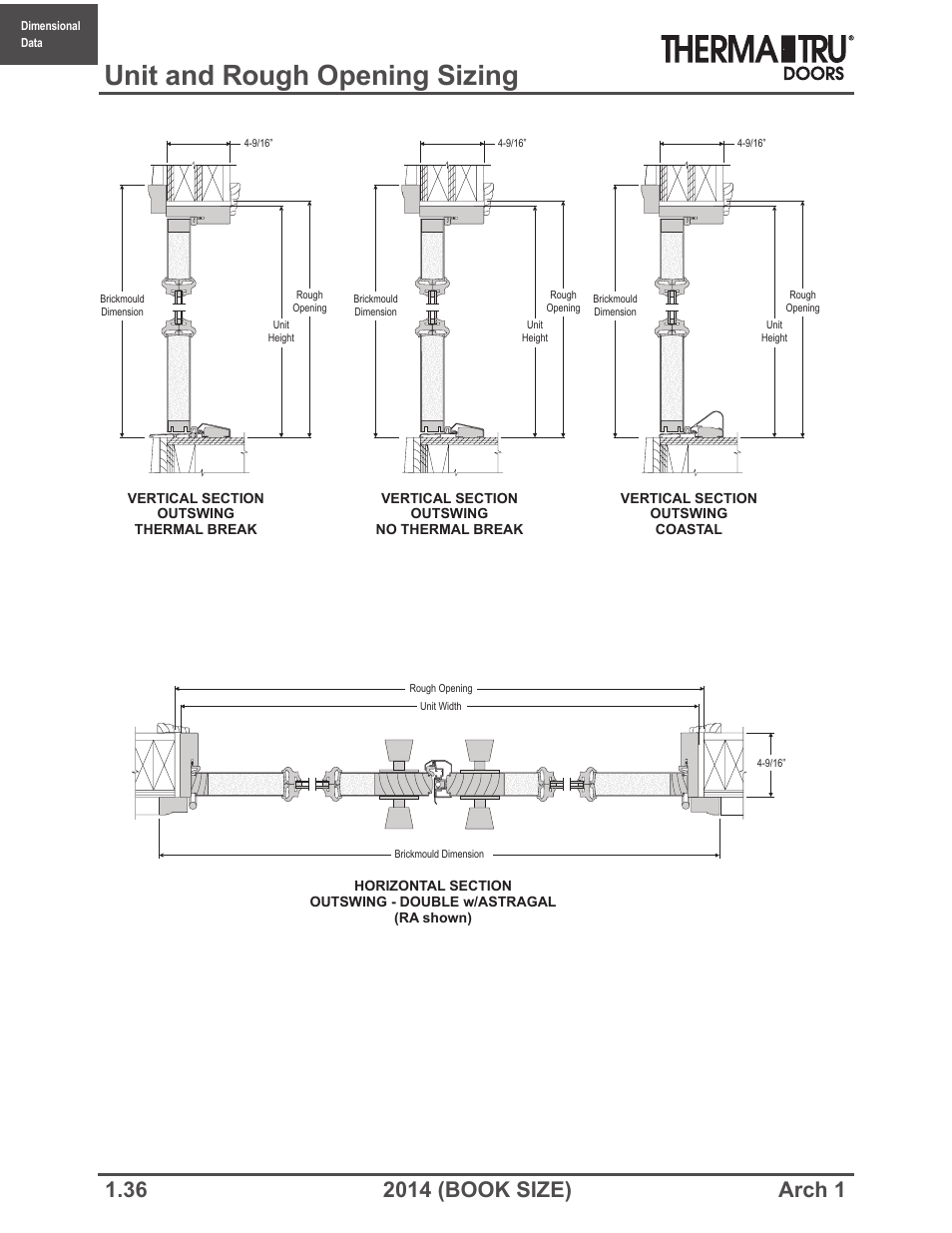 Unit and rough opening sizing | Therma-Tru ARCH 1 Dimensional Data - Book Size User Manual | Page 36 / 76