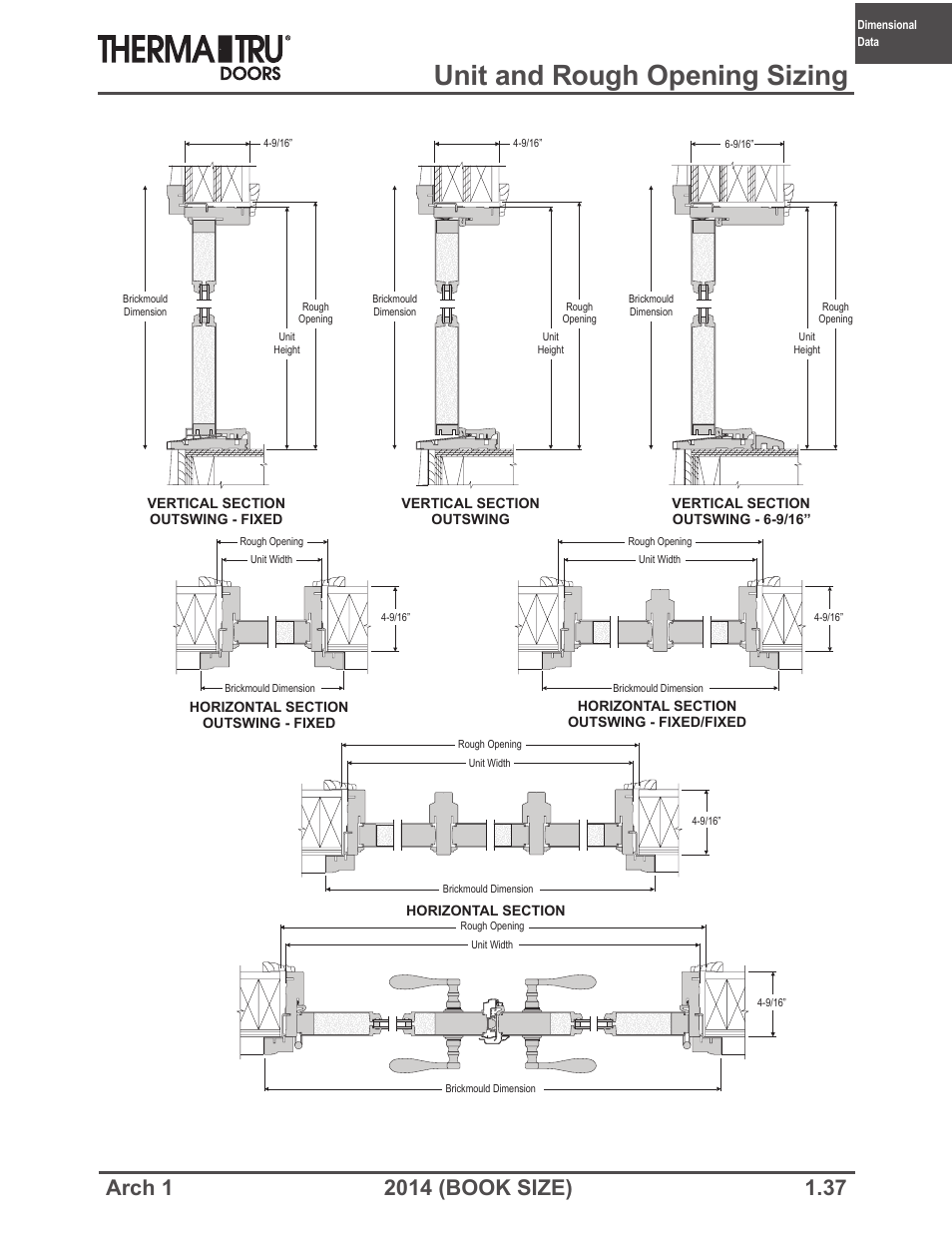 Unit and rough opening sizing | Therma-Tru ARCH 1 Dimensional Data - Book Size User Manual | Page 37 / 76