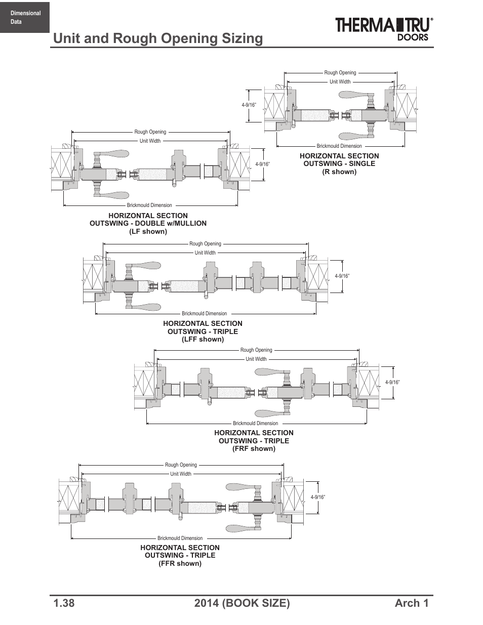 Unit and rough opening sizing | Therma-Tru ARCH 1 Dimensional Data - Book Size User Manual | Page 38 / 76