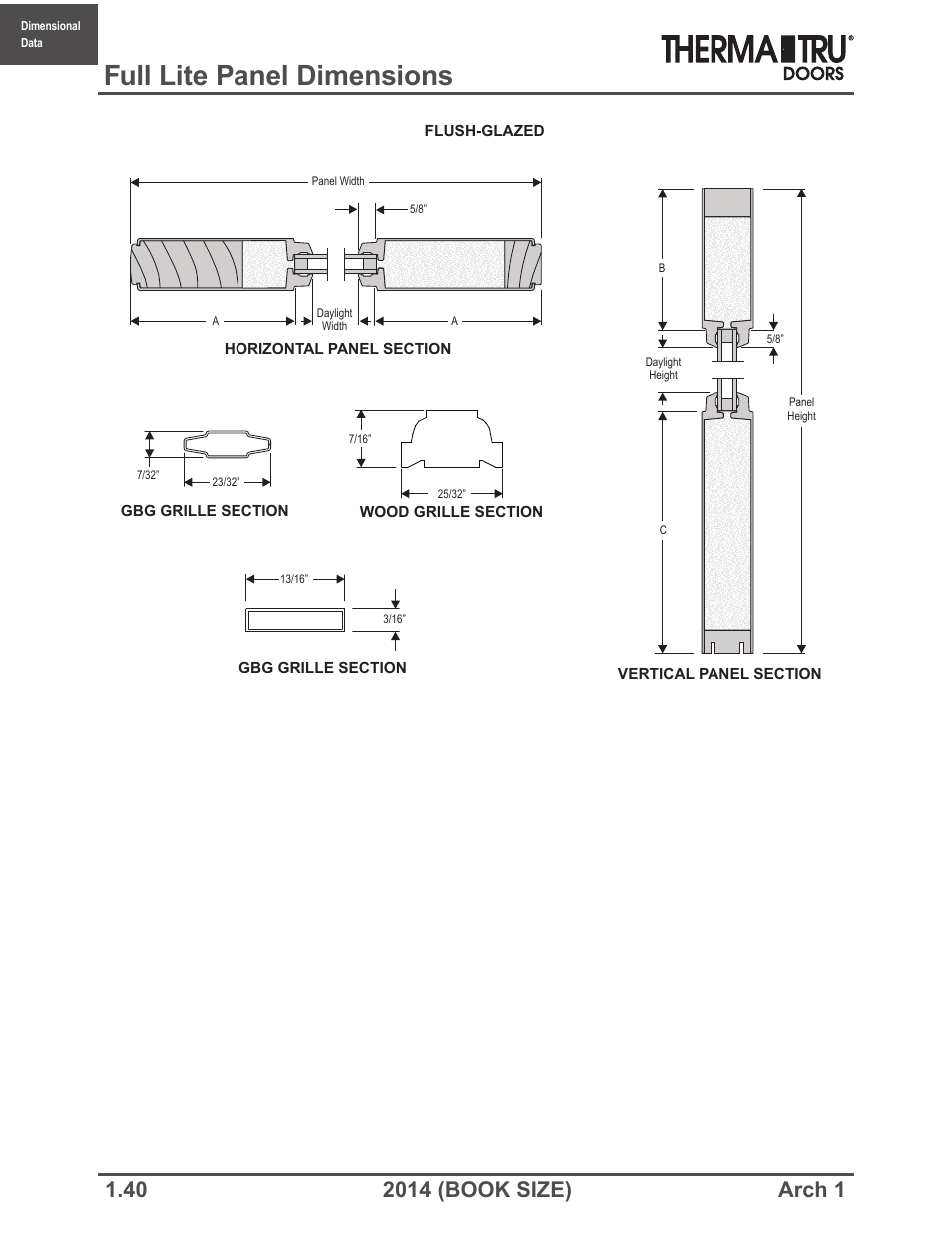 Full lite panel dimensions | Therma-Tru ARCH 1 Dimensional Data - Book Size User Manual | Page 40 / 76