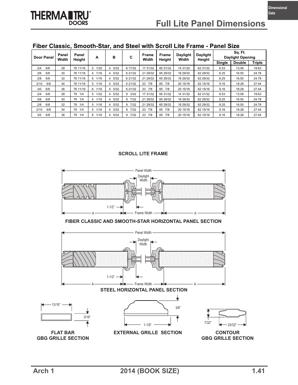 Full lite panel dimensions | Therma-Tru ARCH 1 Dimensional Data - Book Size User Manual | Page 41 / 76