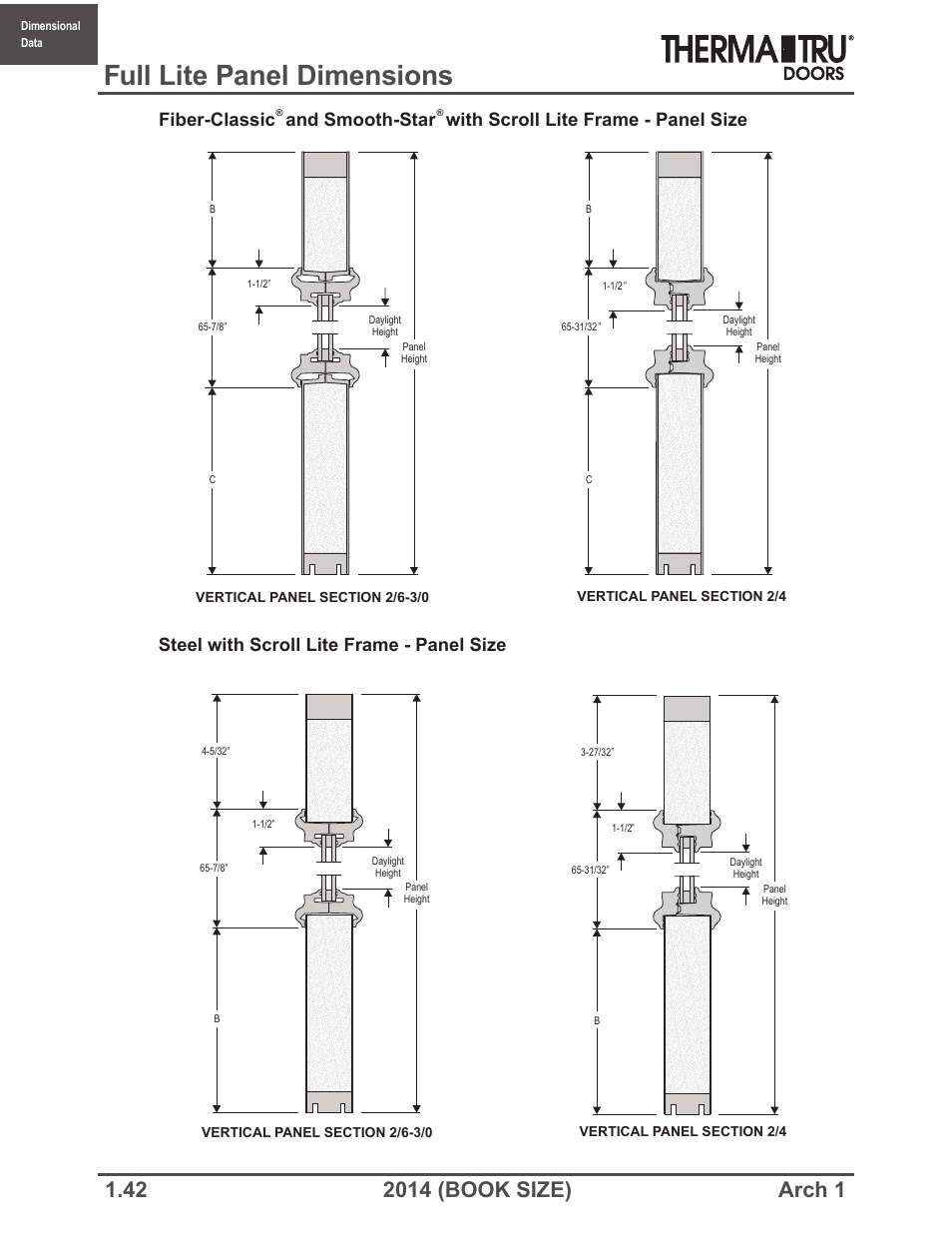 Full lite panel dimensions, Steel with scroll lite frame - panel size | Therma-Tru ARCH 1 Dimensional Data - Book Size User Manual | Page 42 / 76