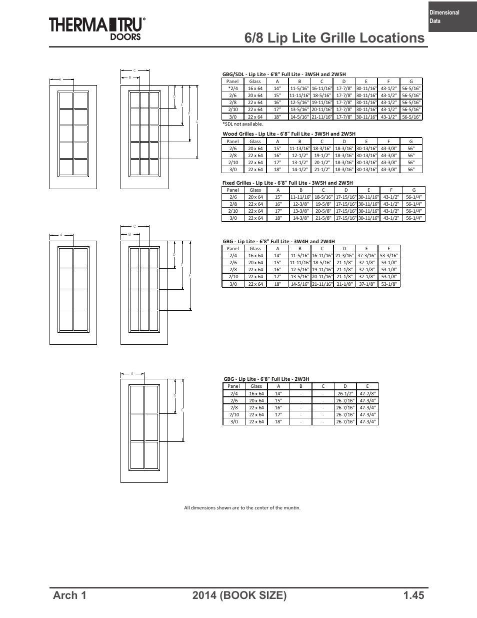 6/8 lip lite grille locations | Therma-Tru ARCH 1 Dimensional Data - Book Size User Manual | Page 45 / 76