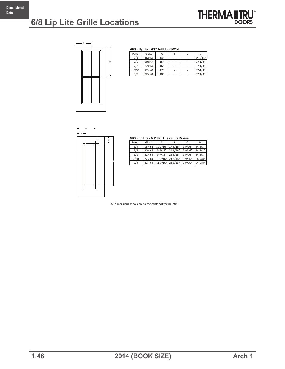 6/8 lip lite grille locations | Therma-Tru ARCH 1 Dimensional Data - Book Size User Manual | Page 46 / 76