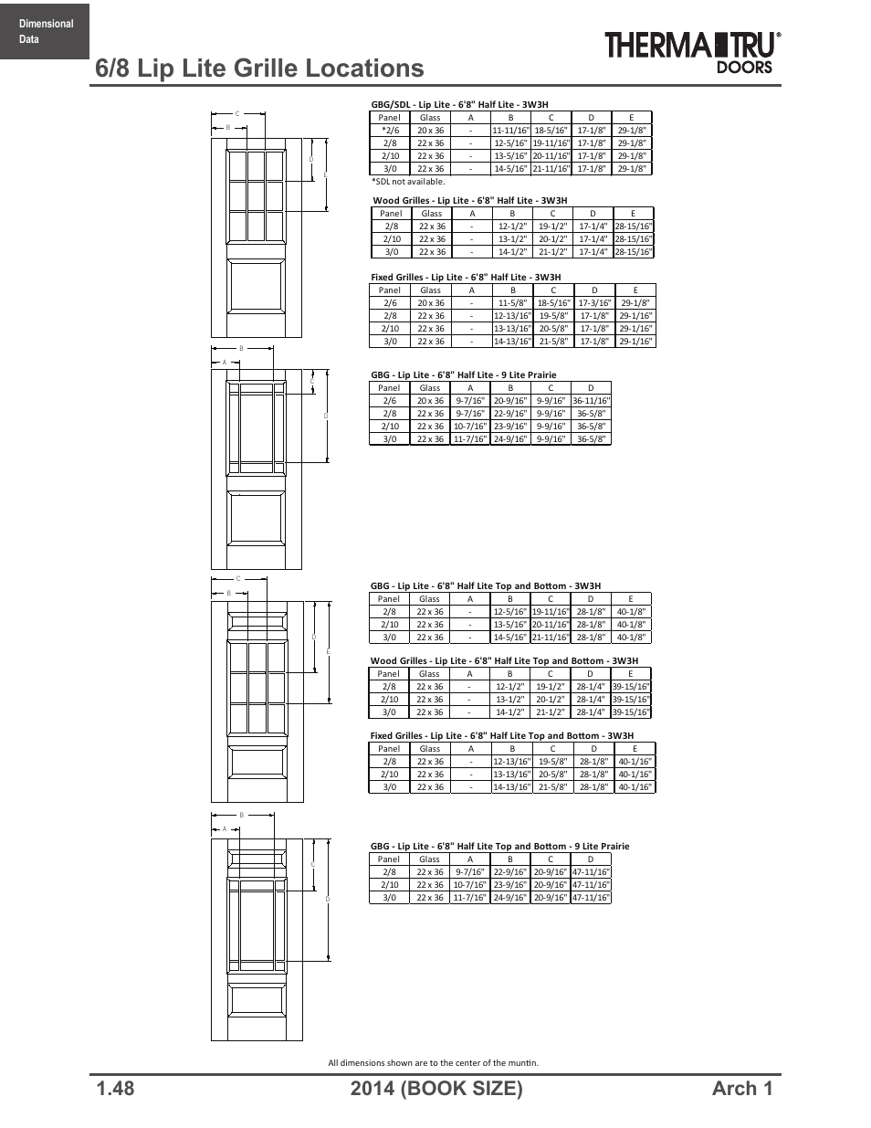 6/8 lip lite grille locations | Therma-Tru ARCH 1 Dimensional Data - Book Size User Manual | Page 48 / 76