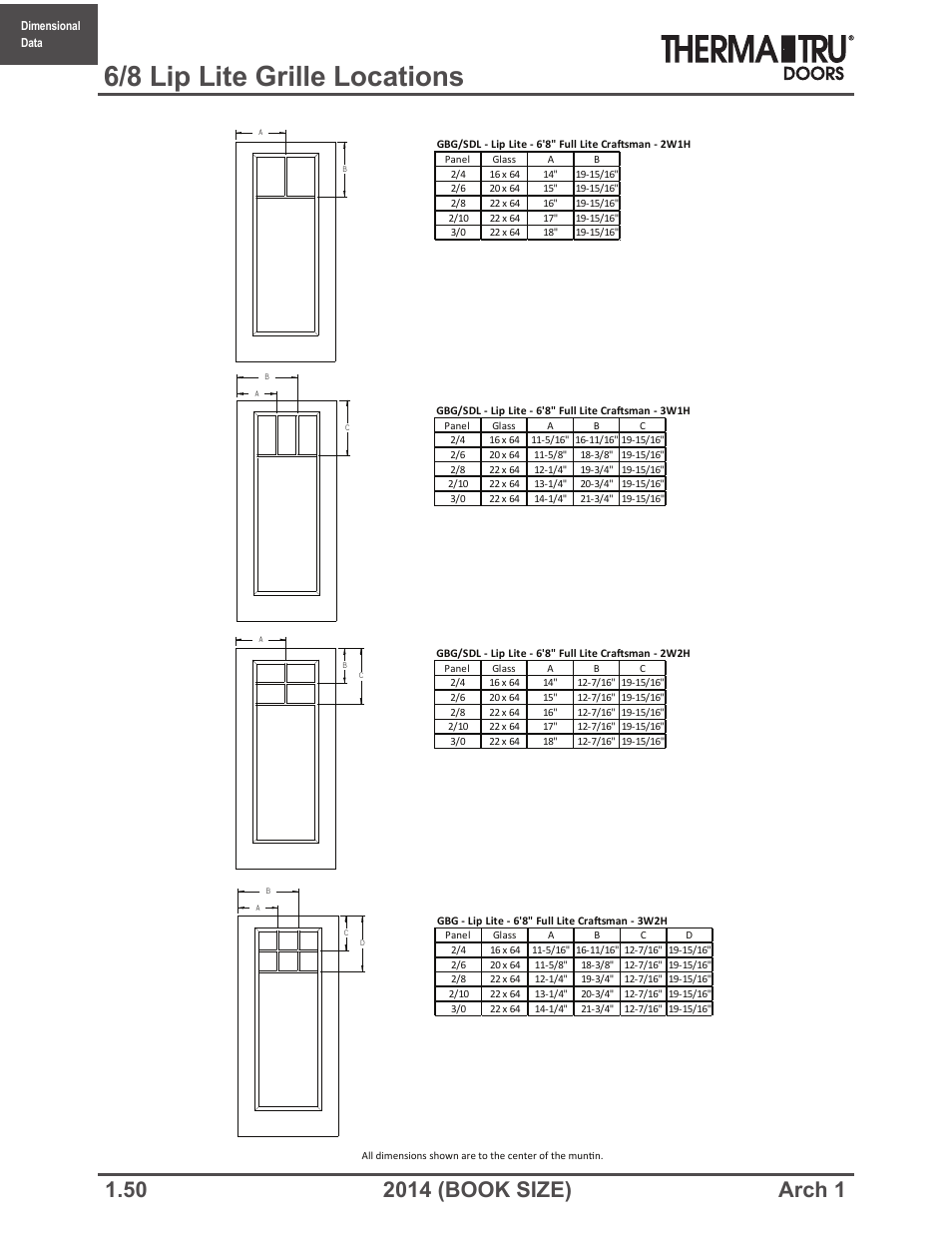 6/8 lip lite grille locations | Therma-Tru ARCH 1 Dimensional Data - Book Size User Manual | Page 50 / 76