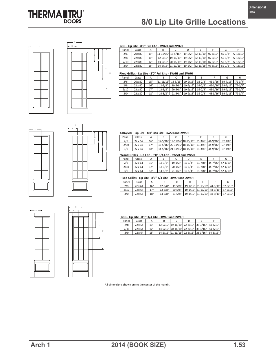 8/0 lip lite grille locations | Therma-Tru ARCH 1 Dimensional Data - Book Size User Manual | Page 53 / 76