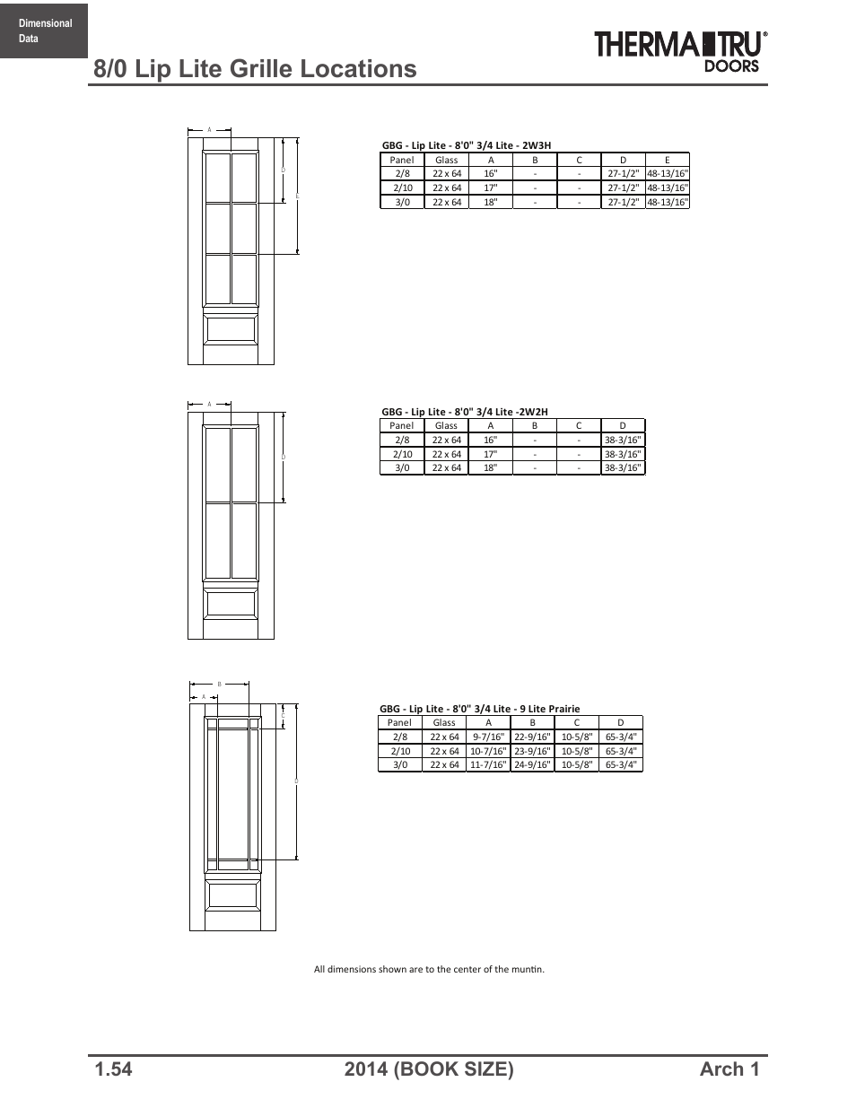 8/0 lip lite grille locations | Therma-Tru ARCH 1 Dimensional Data - Book Size User Manual | Page 54 / 76