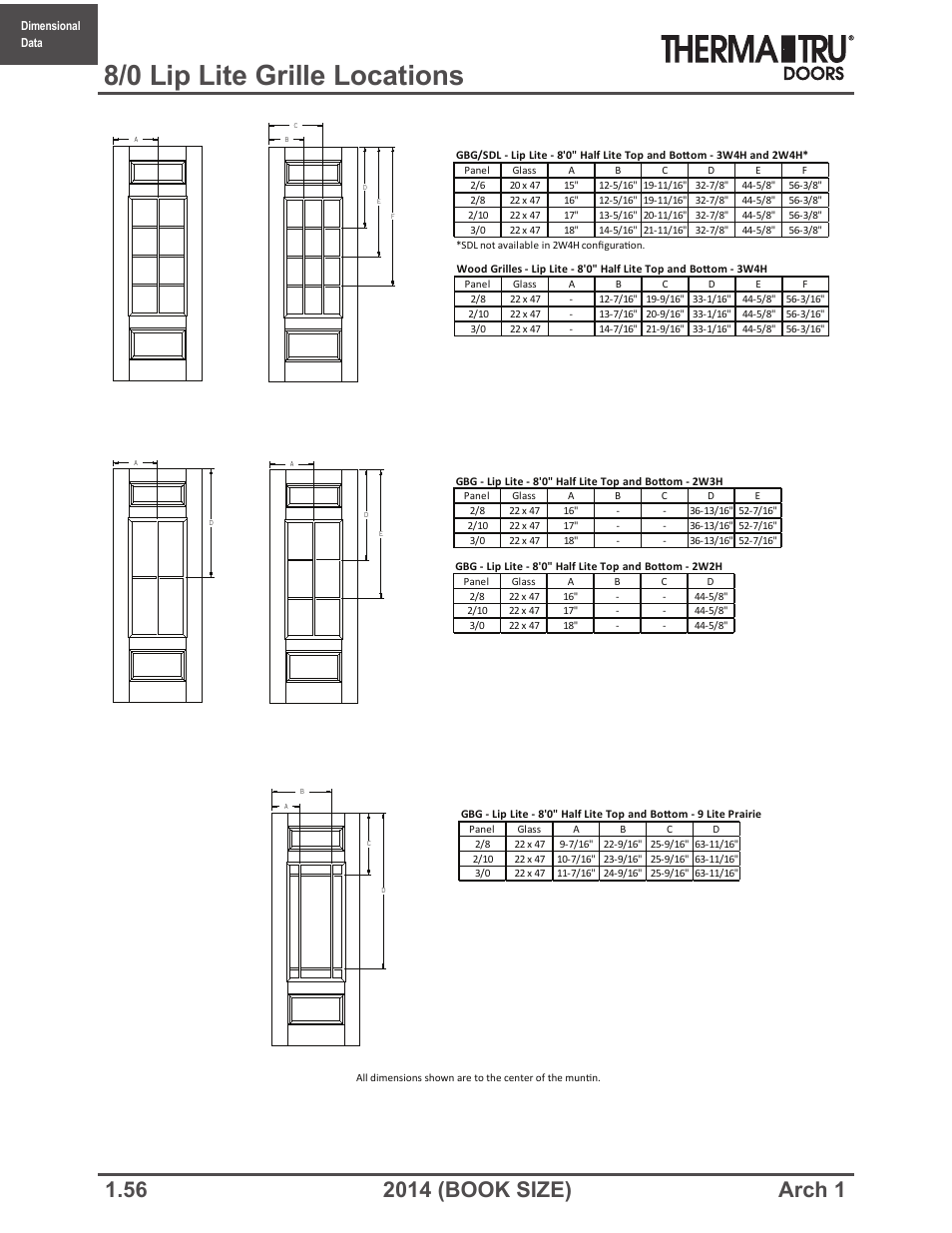 8/0 lip lite grille locations | Therma-Tru ARCH 1 Dimensional Data - Book Size User Manual | Page 56 / 76