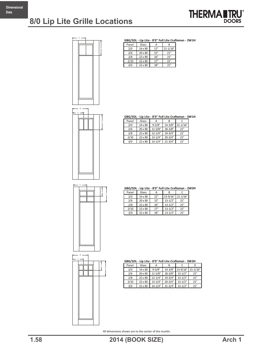 8/0 lip lite grille locations | Therma-Tru ARCH 1 Dimensional Data - Book Size User Manual | Page 58 / 76