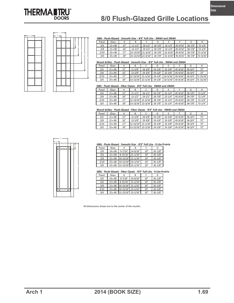 8/0 flush-glazed grille locations | Therma-Tru ARCH 1 Dimensional Data - Book Size User Manual | Page 69 / 76