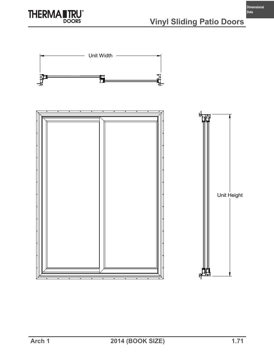 Vinyl sliding patio doors | Therma-Tru ARCH 1 Dimensional Data - Book Size User Manual | Page 71 / 76