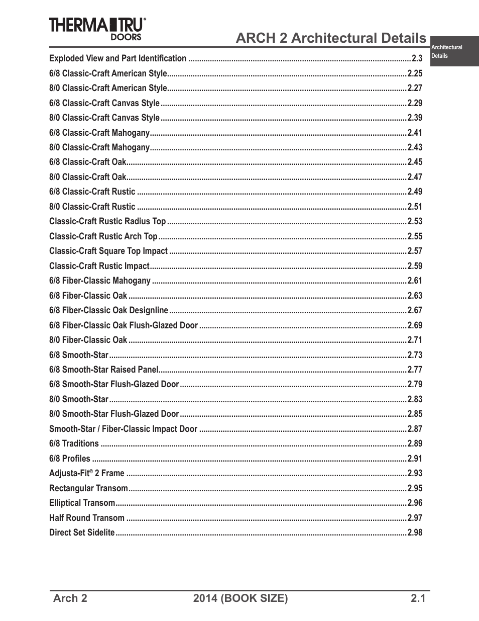 Therma-Tru ARCH 2 Architectural Details - Book Size User Manual | 99 pages