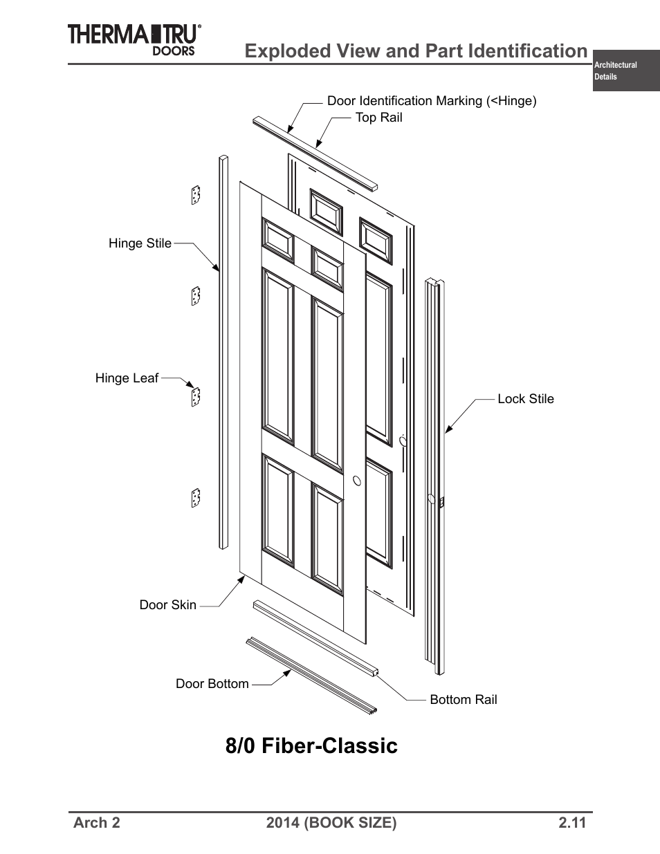 8/0 fiber-classic, Exploded view and part identification | Therma-Tru ARCH 2 Architectural Details - Book Size User Manual | Page 11 / 99