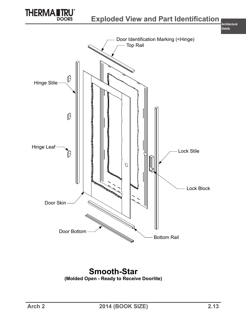 Smooth-star, Exploded view and part identification | Therma-Tru ARCH 2 Architectural Details - Book Size User Manual | Page 13 / 99