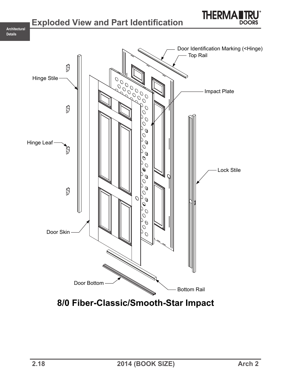 8/0 fiber-classic/smooth-star impact, Exploded view and part identification | Therma-Tru ARCH 2 Architectural Details - Book Size User Manual | Page 18 / 99