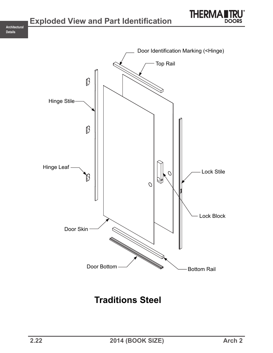 Traditions steel, Exploded view and part identification | Therma-Tru ARCH 2 Architectural Details - Book Size User Manual | Page 22 / 99