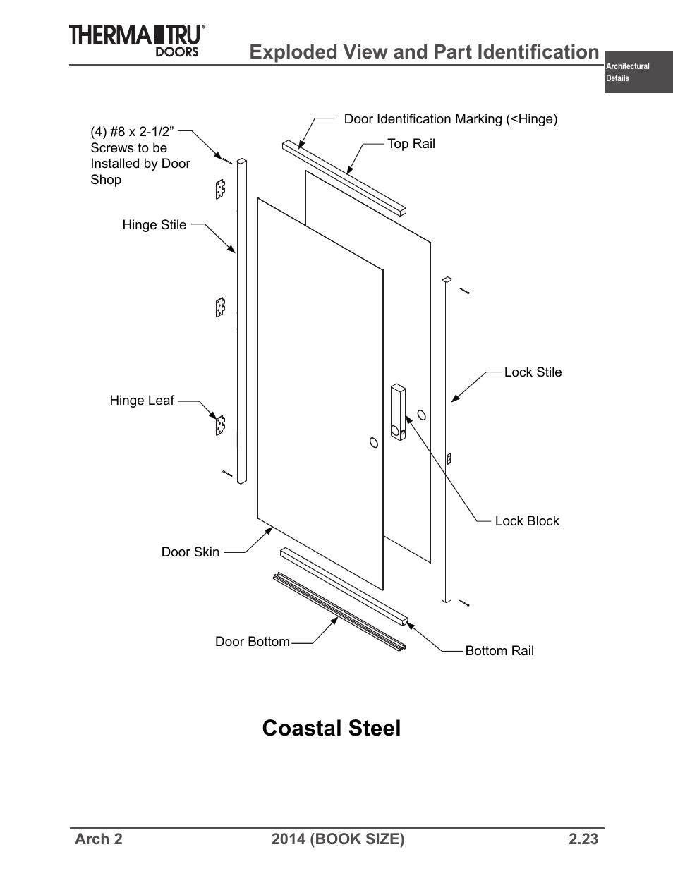 Coastal steel, Exploded view and part identification | Therma-Tru ARCH 2 Architectural Details - Book Size User Manual | Page 23 / 99