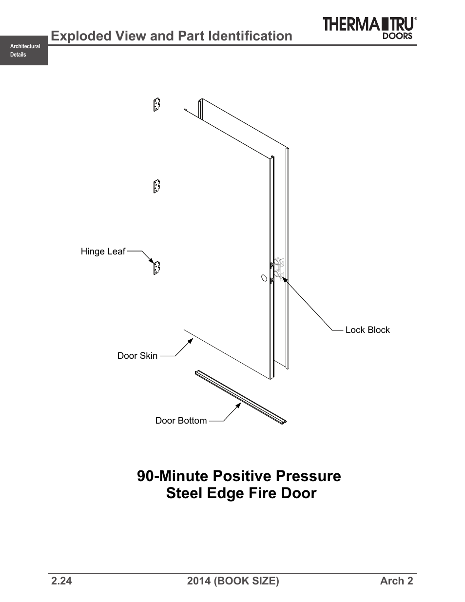Minute positive pressure steel edge fire door, Exploded view and part identification | Therma-Tru ARCH 2 Architectural Details - Book Size User Manual | Page 24 / 99