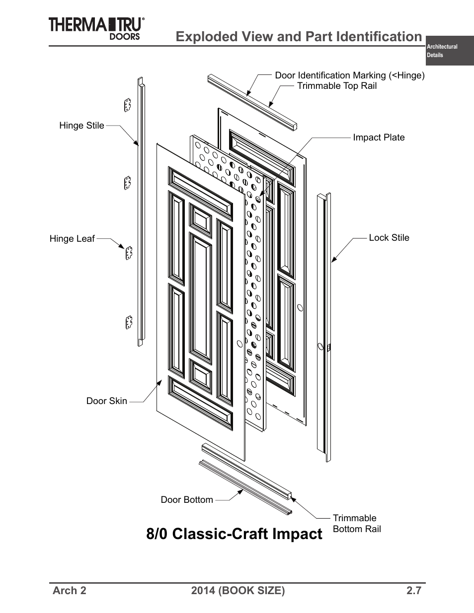 8/0 classic-craft impact, Exploded view and part identification | Therma-Tru ARCH 2 Architectural Details - Book Size User Manual | Page 7 / 99