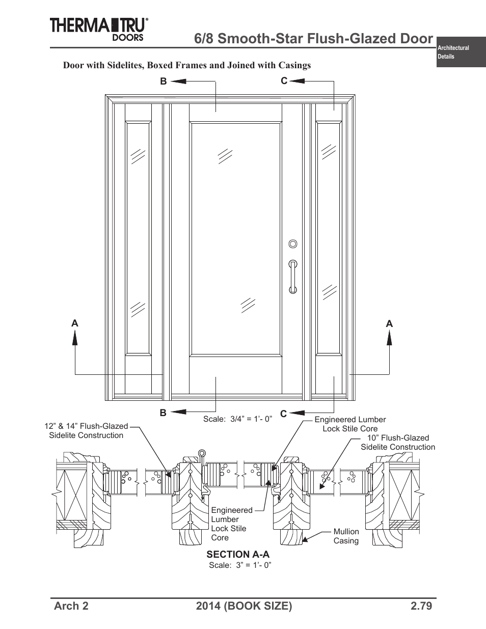 6/8 smooth-star flush-glazed door | Therma-Tru ARCH 2 Architectural Details - Book Size User Manual | Page 79 / 99