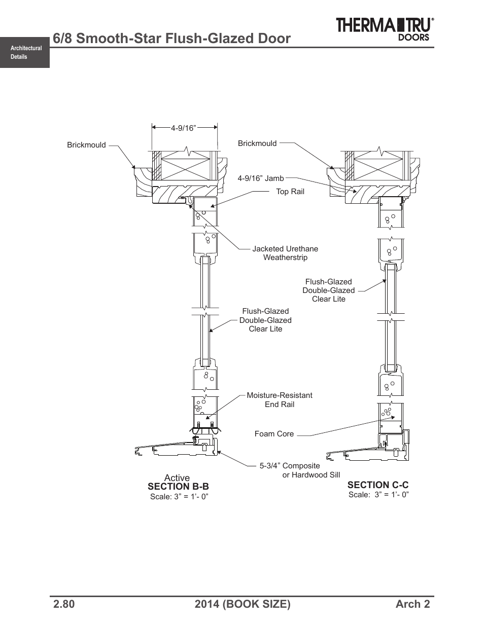 6/8 smooth-star flush-glazed door | Therma-Tru ARCH 2 Architectural Details - Book Size User Manual | Page 80 / 99