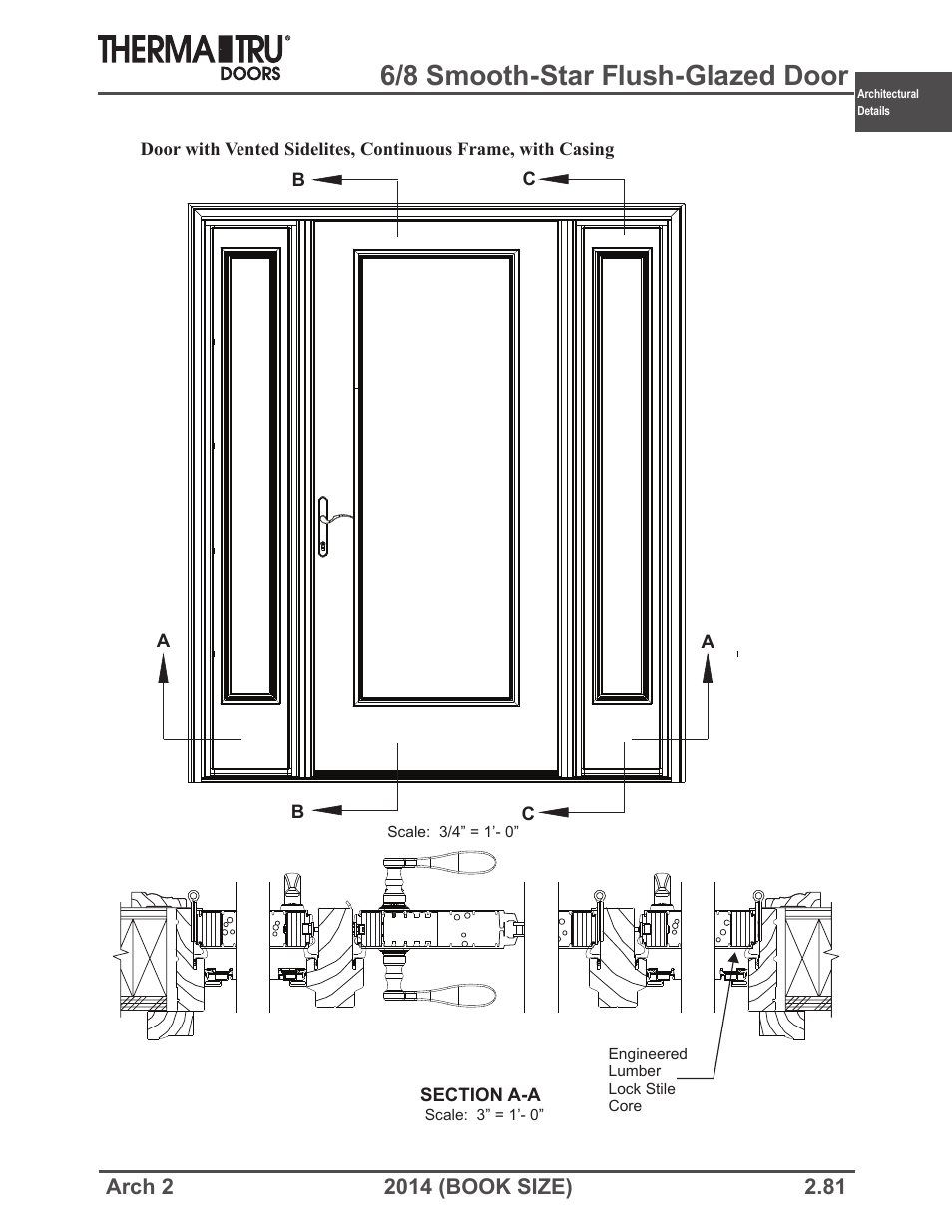 6/8 smooth-star flush-glazed door | Therma-Tru ARCH 2 Architectural Details - Book Size User Manual | Page 81 / 99